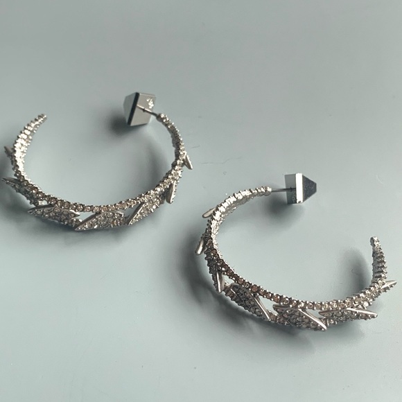 ALEXIS BITTAR • NEW Edgy Crystal Encrusted Spiked Lattice Silver Hoop Earrings - Picture 12 of 12